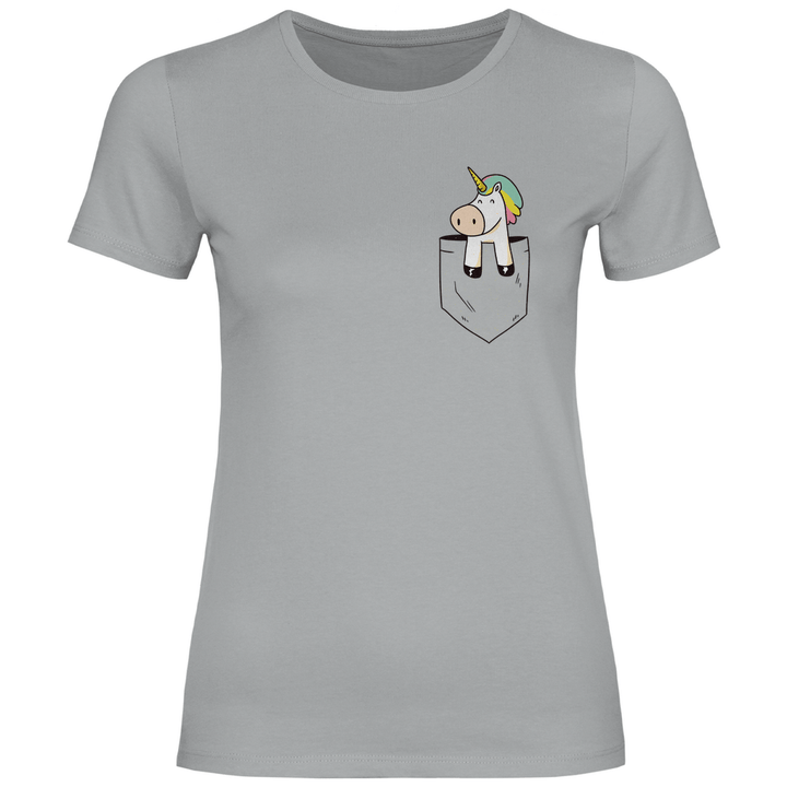 Einhorn in Brusttasche - Damen T - Shirt - Textilzauber