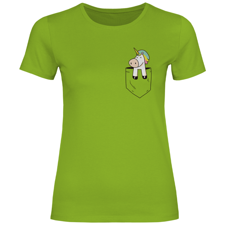 Einhorn in Brusttasche - Damen T - Shirt - Textilzauber