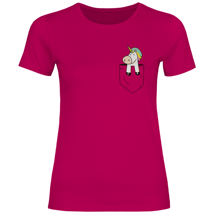 Einhorn in Brusttasche - Damen T - Shirt - Textilzauber