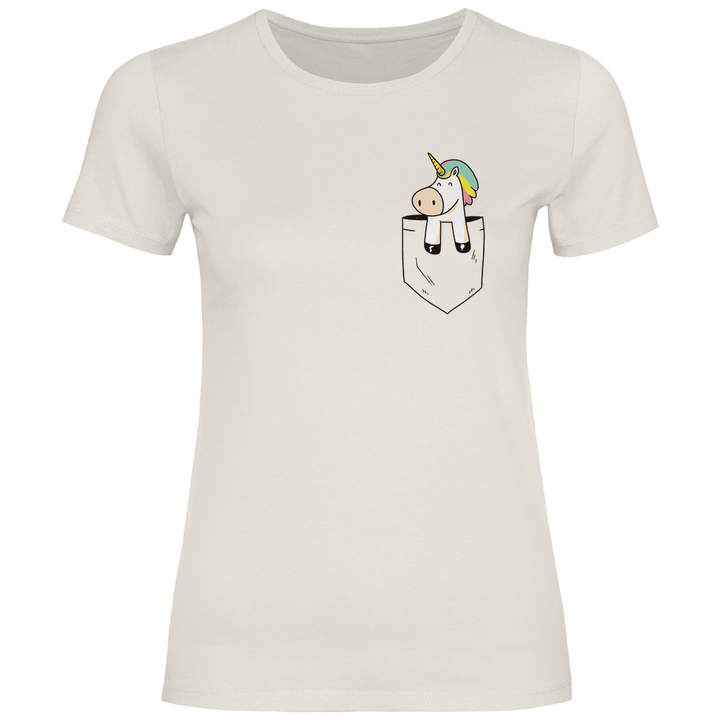 Einhorn in Brusttasche - Damen T - Shirt - Textilzauber