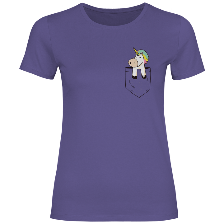 Einhorn in Brusttasche - Damen T - Shirt - Textilzauber