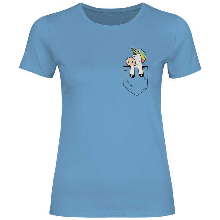 Einhorn in Brusttasche - Damen T - Shirt - Textilzauber