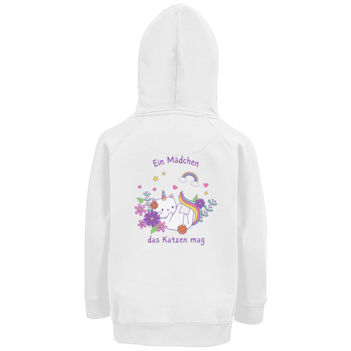 Einhorn - Katze - Premium Bio Kinderhoodie mit Rückendruck - Textilzauber