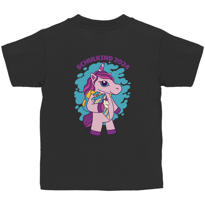 Einhorn Schulkind 2024 - Kinder T - Shirt mit Rückendruck - Textilzauber