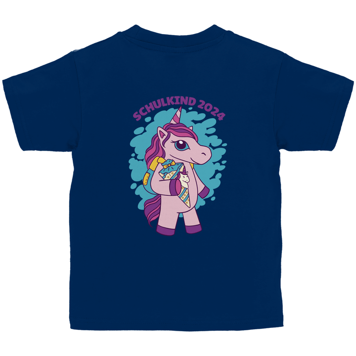 Einhorn Schulkind 2024 - Kinder T - Shirt mit Rückendruck - Textilzauber
