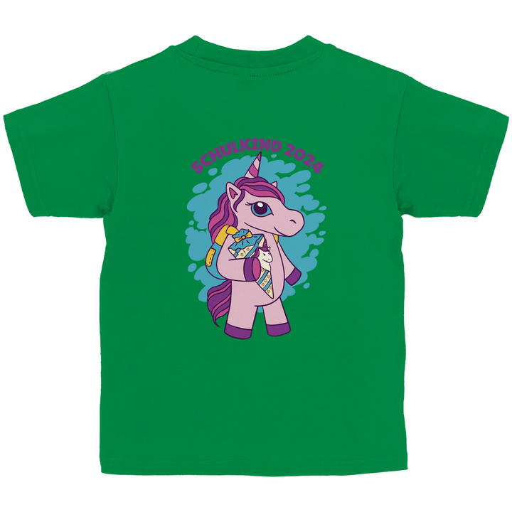Einhorn Schulkind 2024 - Kinder T - Shirt mit Rückendruck - Textilzauber