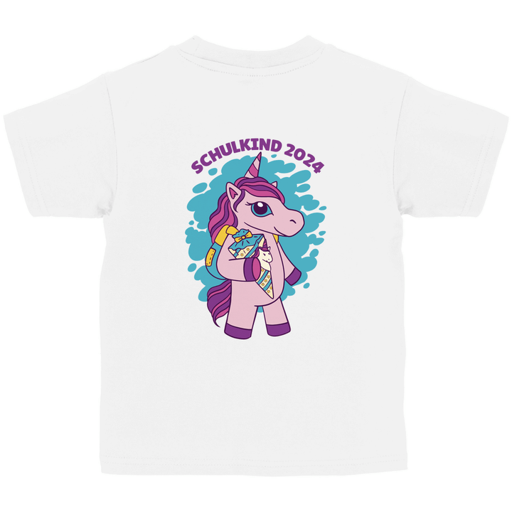 Einhorn Schulkind 2024 - Kinder T - Shirt mit Rückendruck - Textilzauber