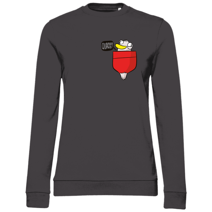 Ente in Brusttasche "Quack?" - Damen Sweatshirt - Textilzauber