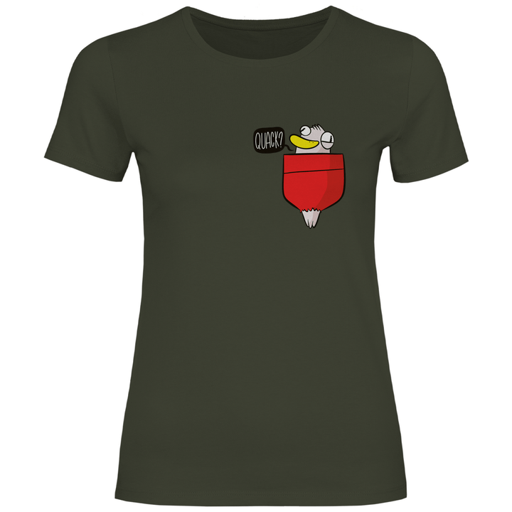 Ente in Brusttasche "Quack?" - Damen T - Shirt - Textilzauber