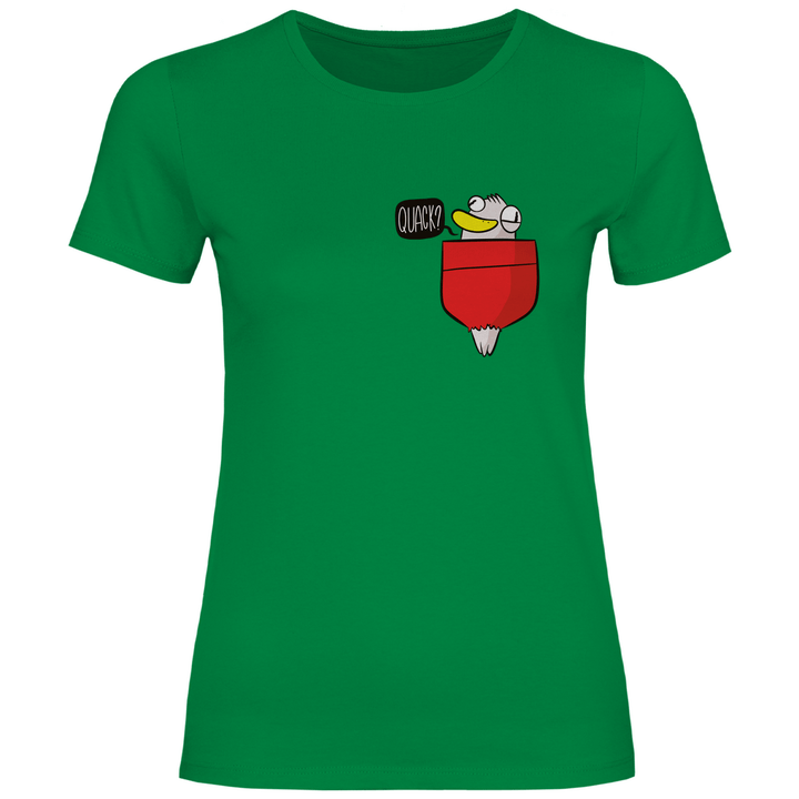 Ente in Brusttasche "Quack?" - Damen T - Shirt - Textilzauber