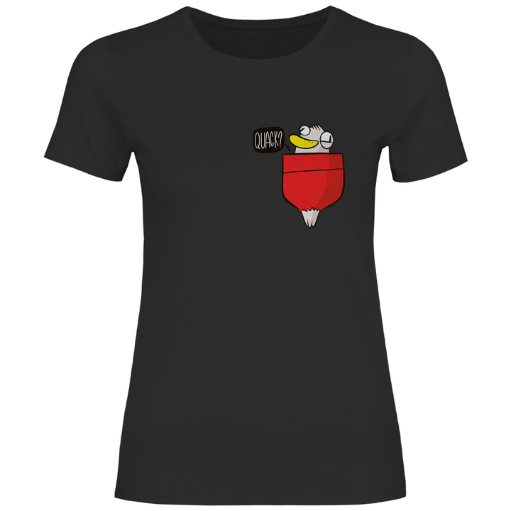 Ente in Brusttasche "Quack?" - Damen T - Shirt - Textilzauber