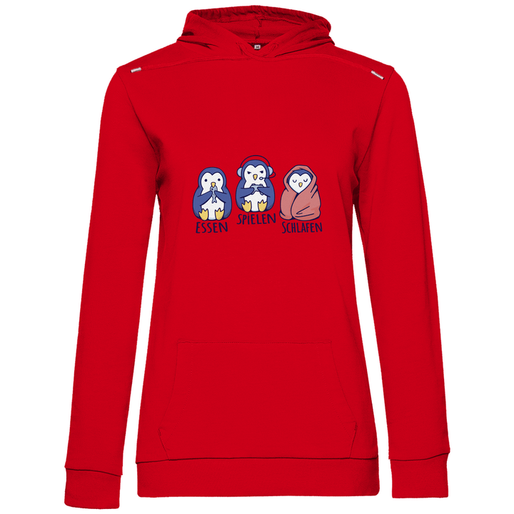 Essen, Spielen, Schlafen Pinguin - Damen Hoodie - Textilzauber