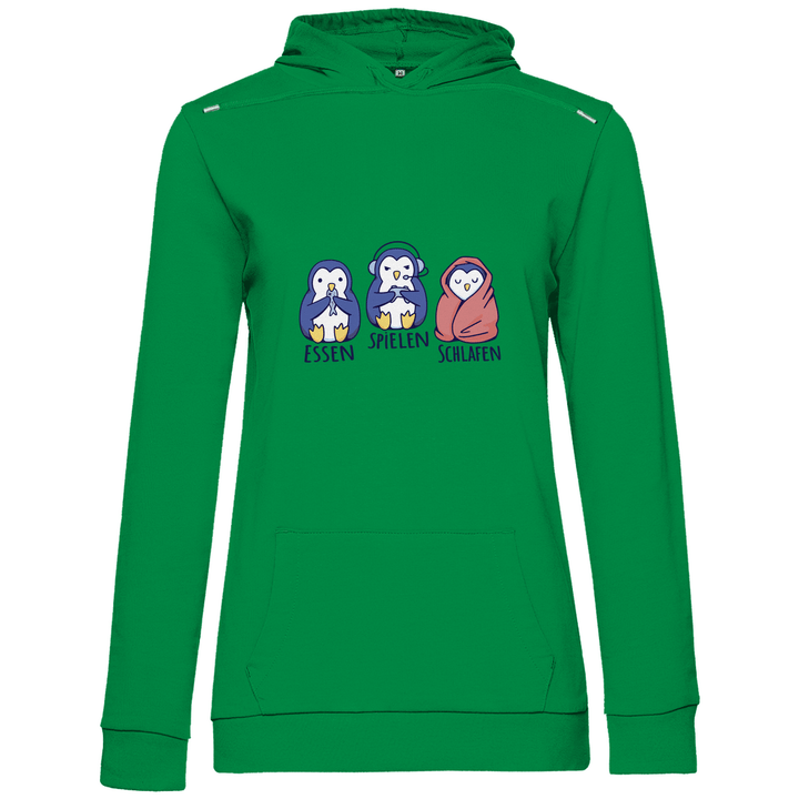 Essen, Spielen, Schlafen Pinguin - Damen Hoodie - Textilzauber