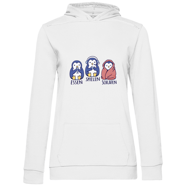 Essen, Spielen, Schlafen Pinguin - Damen Hoodie - Textilzauber
