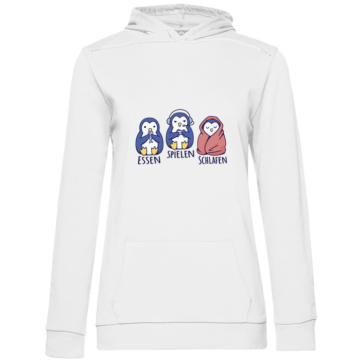 Essen, Spielen, Schlafen Pinguin - Damen Hoodie - Textilzauber