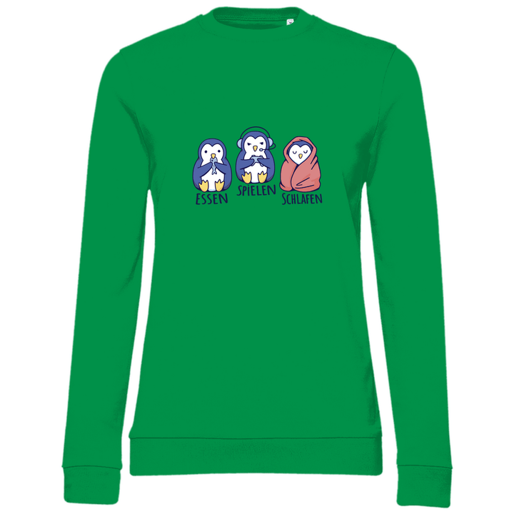 Essen, Spielen, Schlafen Pinguin - Damen Sweatshirt - Textilzauber