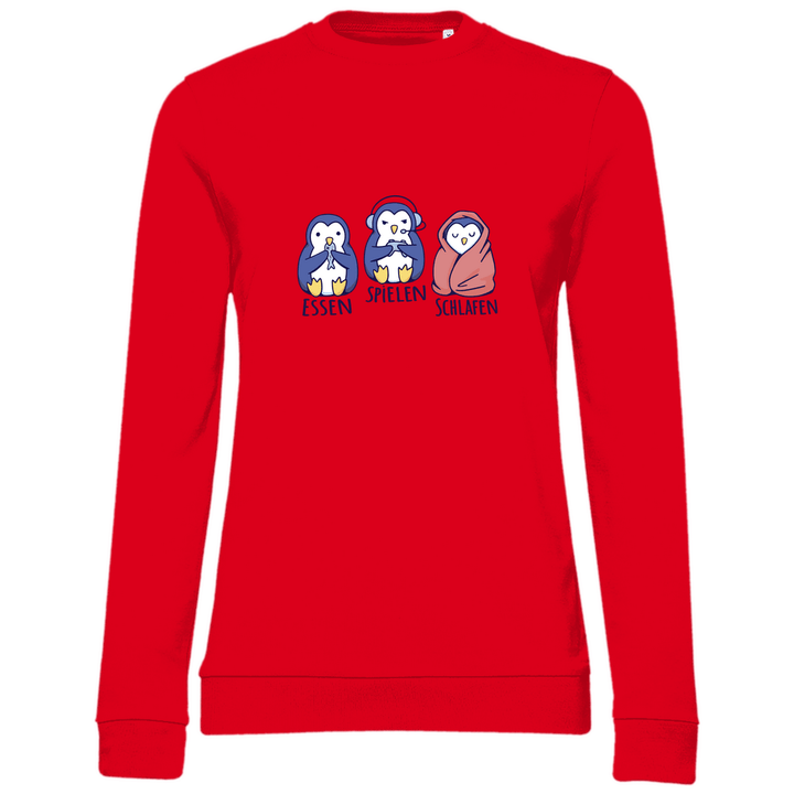 Essen, Spielen, Schlafen Pinguin - Damen Sweatshirt - Textilzauber