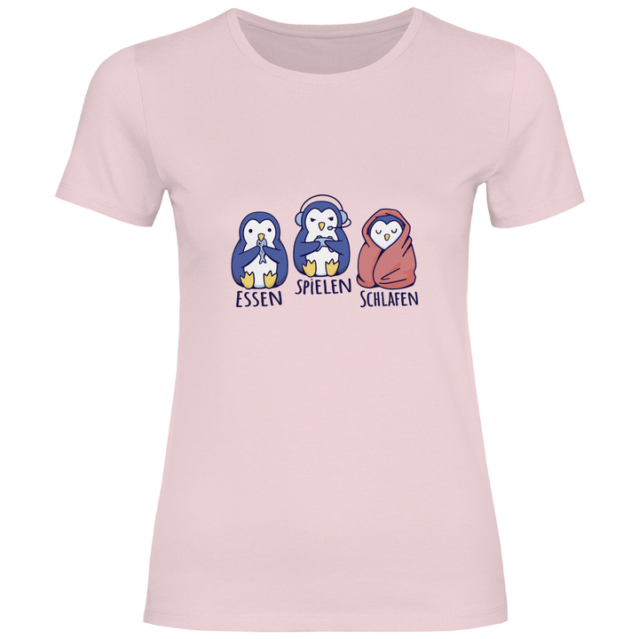 Essen, Spielen, Schlafen Pinguin - Damen T - Shirt - Textilzauber