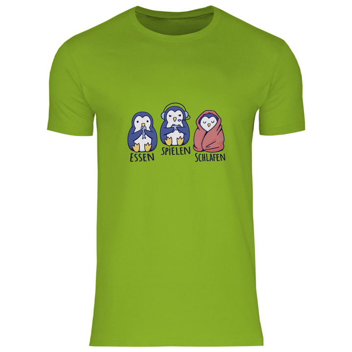Essen, Spielen, Schlafen Pinguin - Herren T - Shirt - Textilzauber