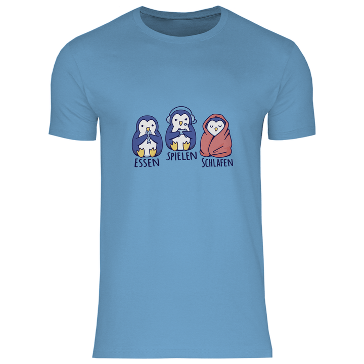 Essen, Spielen, Schlafen Pinguin - Herren T - Shirt - Textilzauber