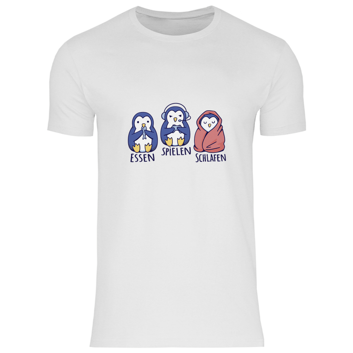 Essen, Spielen, Schlafen Pinguin - Herren T - Shirt - Textilzauber