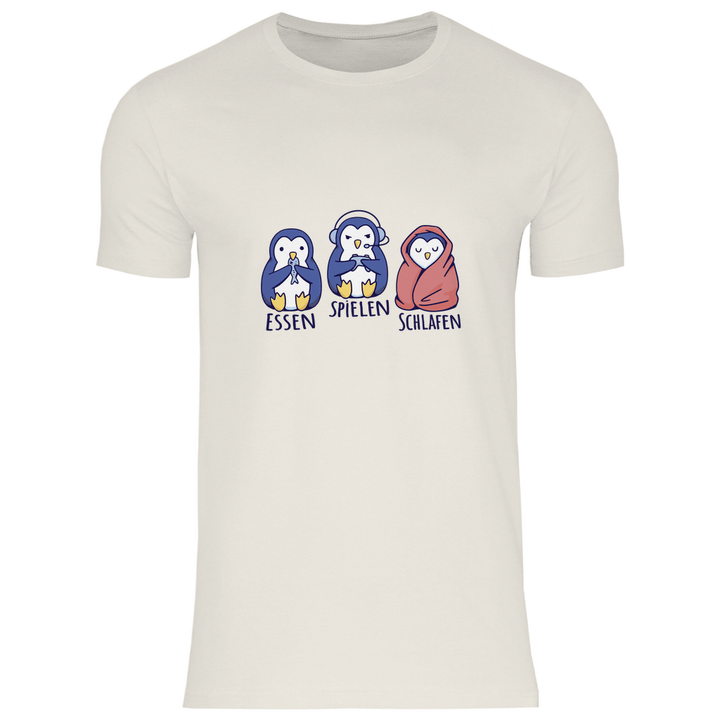 Essen, Spielen, Schlafen Pinguin - Herren T - Shirt - Textilzauber