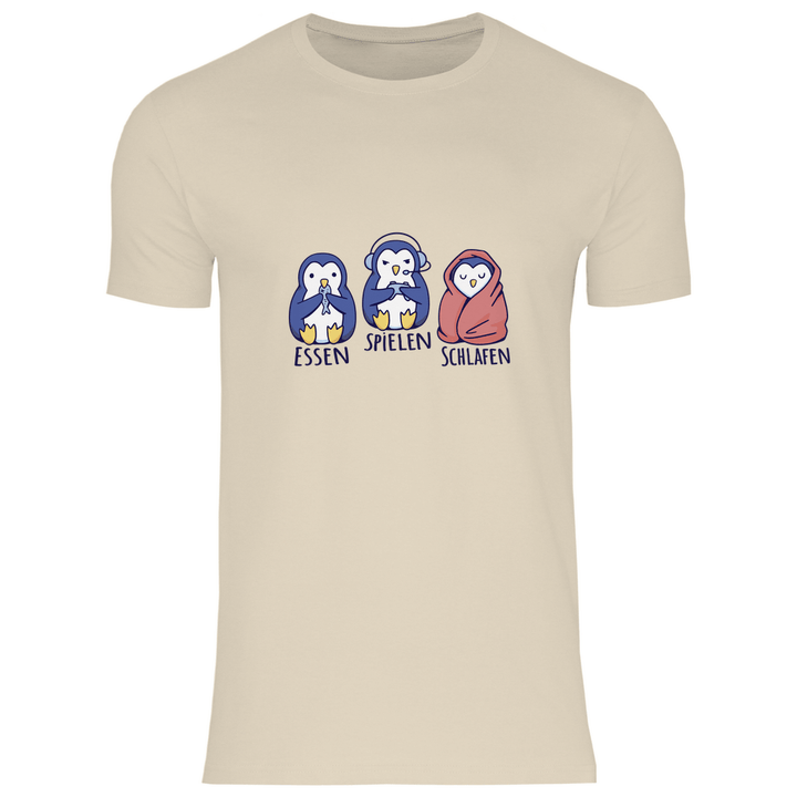 Essen, Spielen, Schlafen Pinguin - Herren T - Shirt - Textilzauber