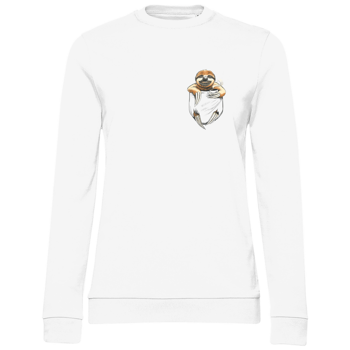 Faultier mit Kaffee in Brusttasche - Damen Sweatshirt - Textilzauber