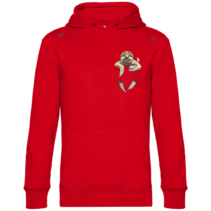 Faultier mit Kaffee in Brusttasche - Herren Hoodie - Textilzauber
