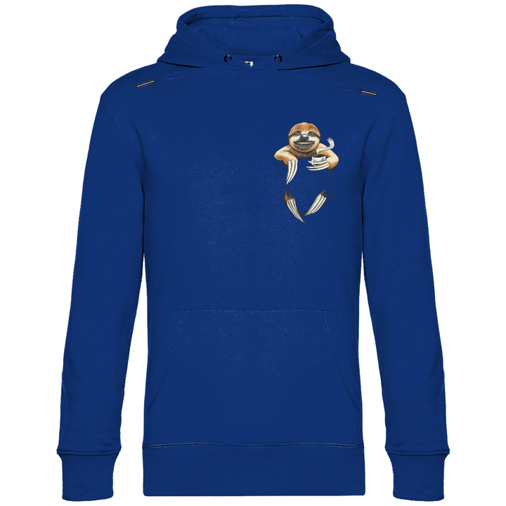Faultier mit Kaffee in Brusttasche - Herren Hoodie - Textilzauber