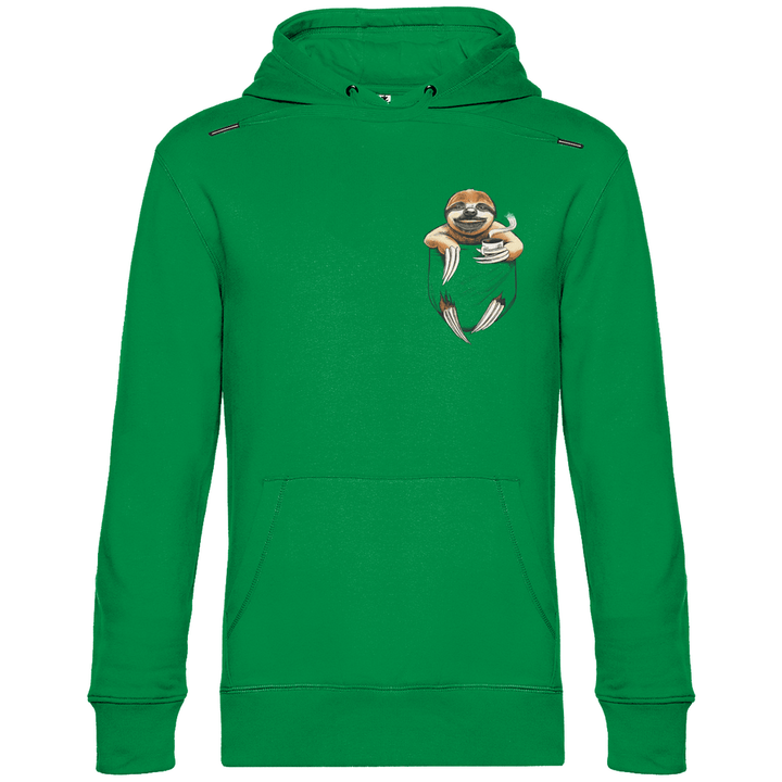 Faultier mit Kaffee in Brusttasche - Herren Hoodie - Textilzauber