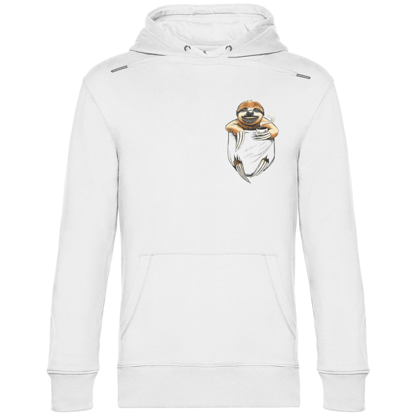 Faultier mit Kaffee in Brusttasche - Herren Hoodie - Textilzauber