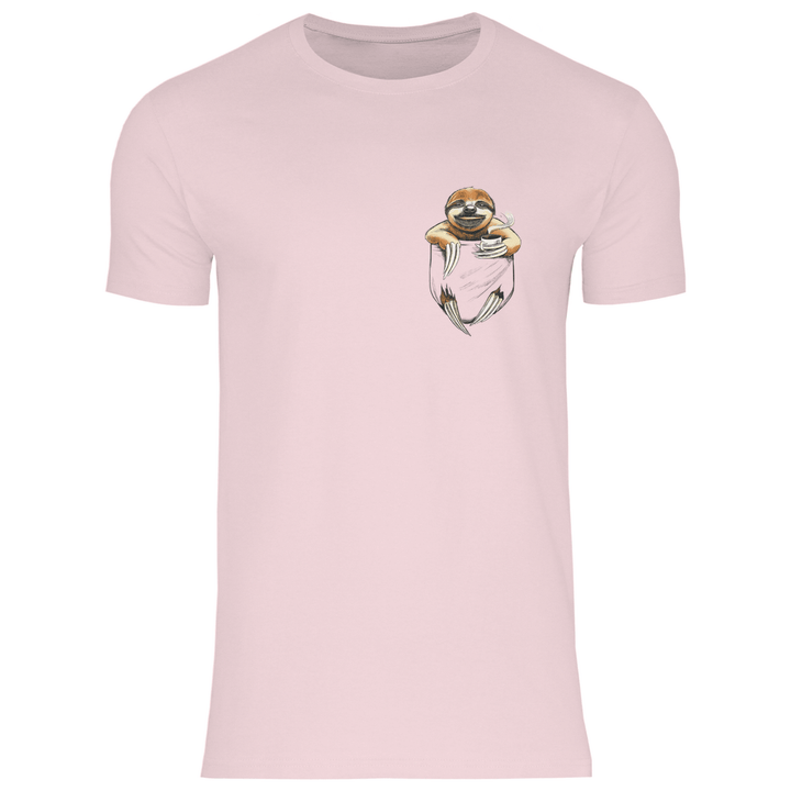 Faultier mit Kaffee in Brusttasche - Herren T - Shirt - Textilzauber