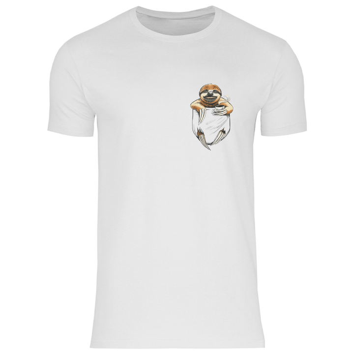 Faultier mit Kaffee in Brusttasche - Herren T - Shirt - Textilzauber