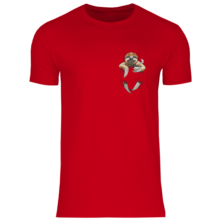 Faultier mit Kaffee in Brusttasche - Herren T - Shirt - Textilzauber