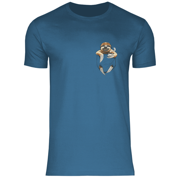 Faultier mit Kaffee in Brusttasche - Herren T - Shirt - Textilzauber