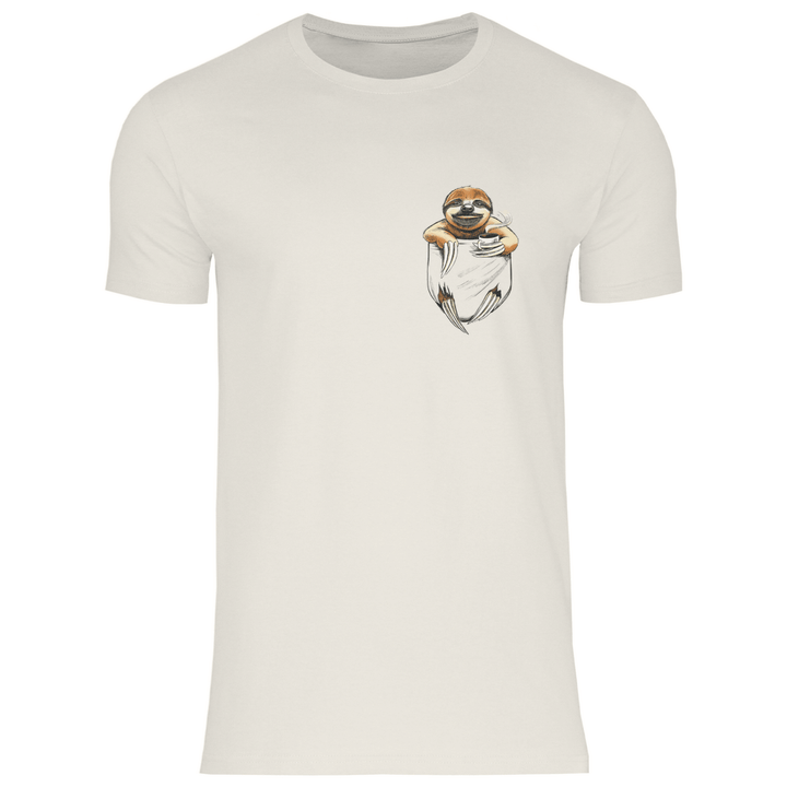 Faultier mit Kaffee in Brusttasche - Herren T - Shirt - Textilzauber