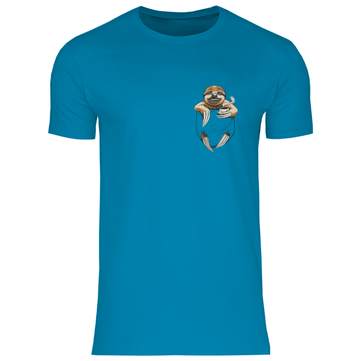 Faultier mit Kaffee in Brusttasche - Herren T - Shirt - Textilzauber
