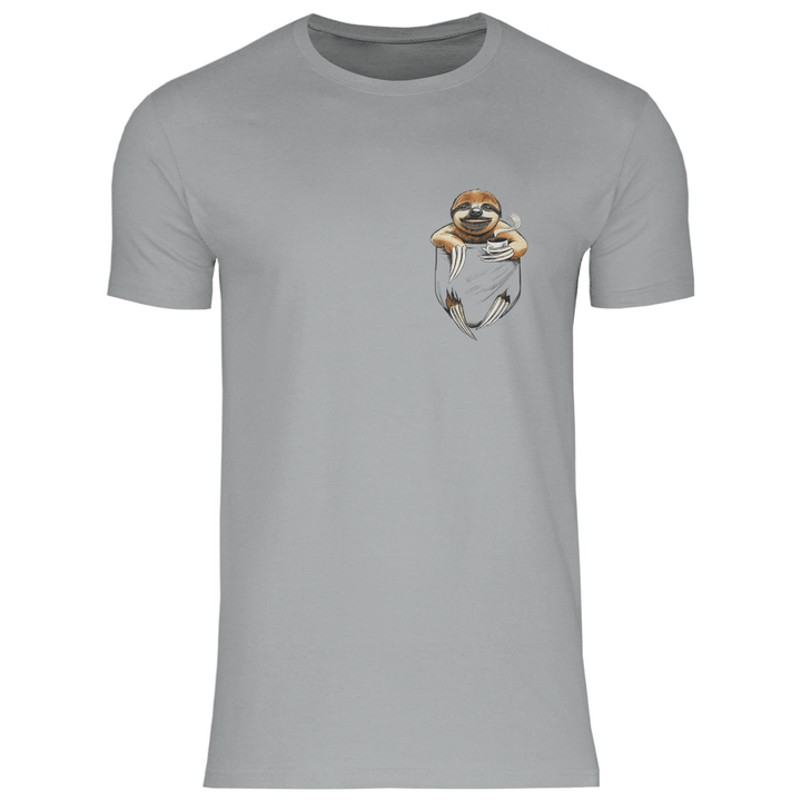 Faultier mit Kaffee in Brusttasche - Herren T - Shirt - Textilzauber