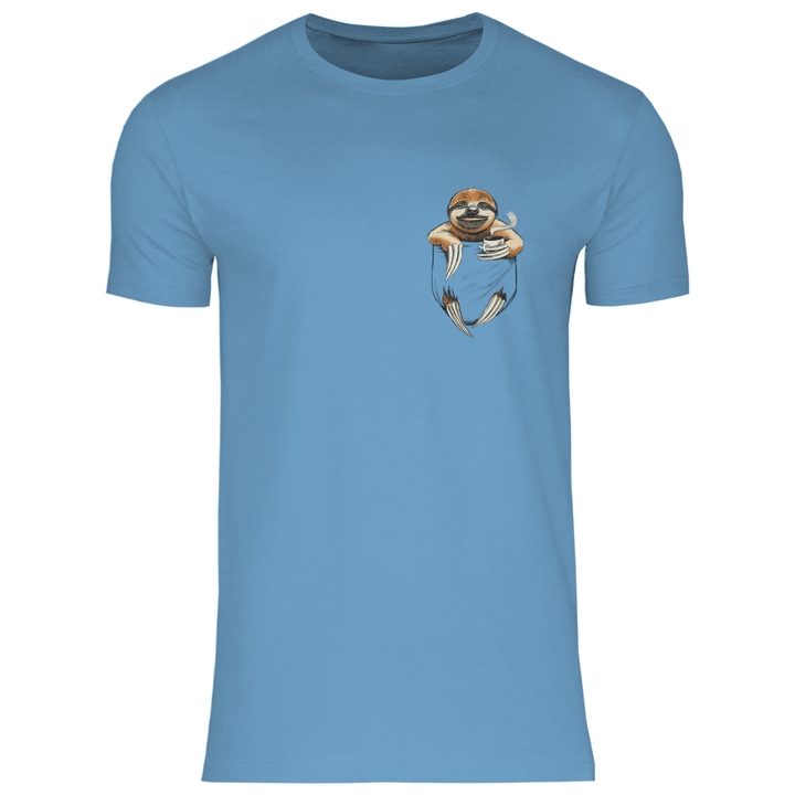 Faultier mit Kaffee in Brusttasche - Herren T - Shirt - Textilzauber