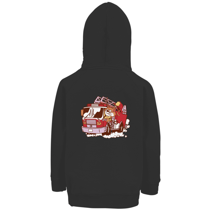 Feuerwehrtruck - Premium Bio Kinderhoodie mit Rückendruck - Textilzauber