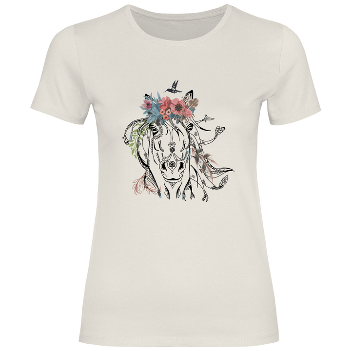 Florales Pferd - Damen T - Shirt - Textilzauber