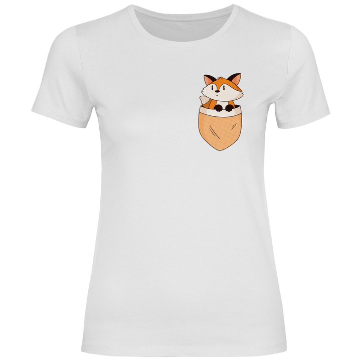 Fuchs in Brusttasche - Damen T - Shirt - Textilzauber