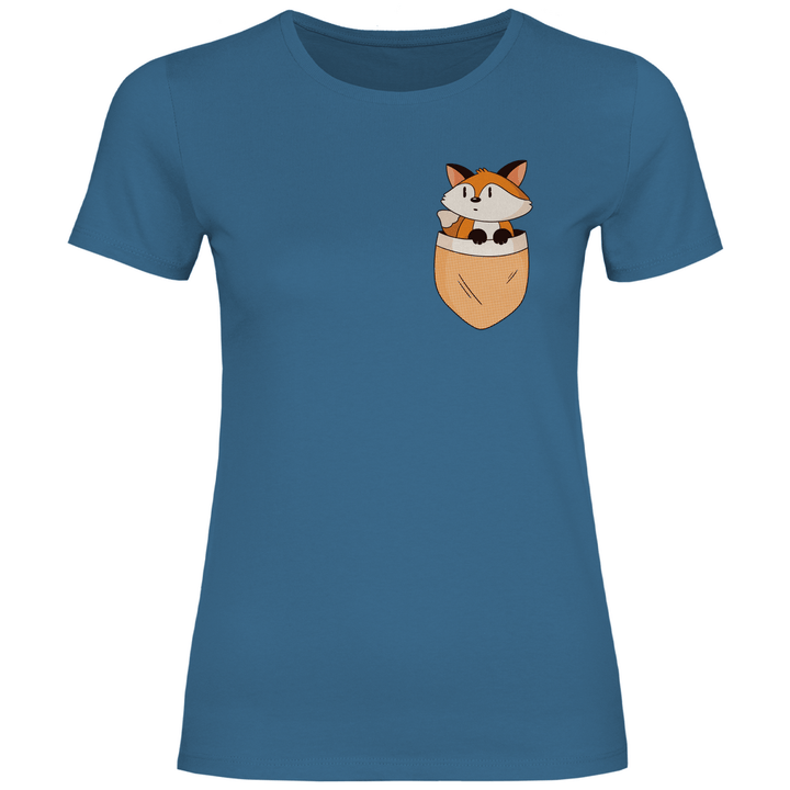 Fuchs in Brusttasche - Damen T - Shirt - Textilzauber