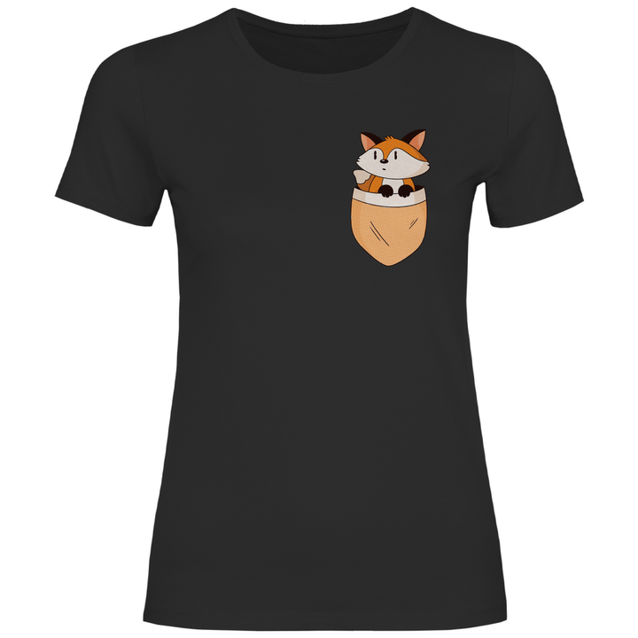 Fuchs in Brusttasche - Damen T - Shirt - Textilzauber