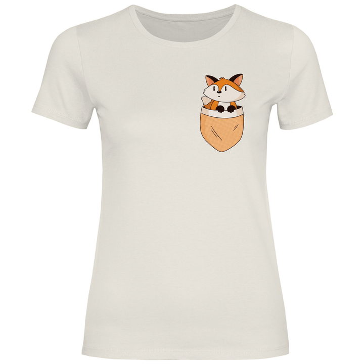 Fuchs in Brusttasche - Damen T - Shirt - Textilzauber