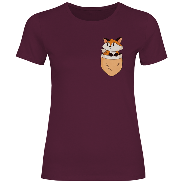 Fuchs in Brusttasche - Damen T - Shirt - Textilzauber