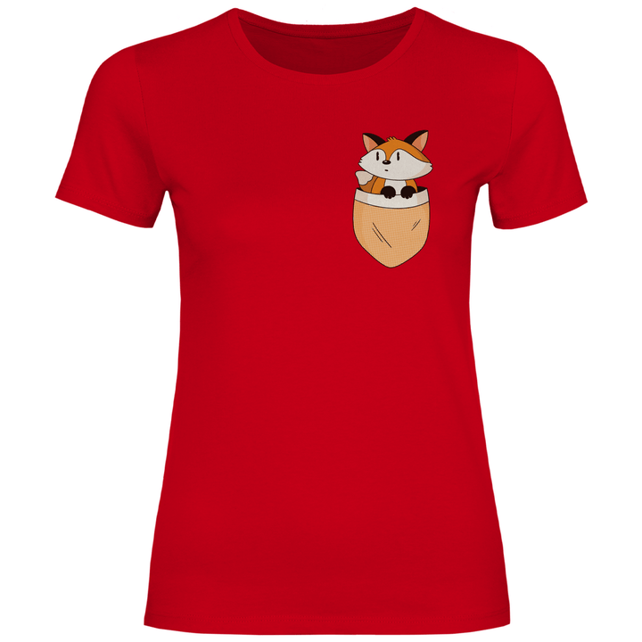 Fuchs in Brusttasche - Damen T - Shirt - Textilzauber