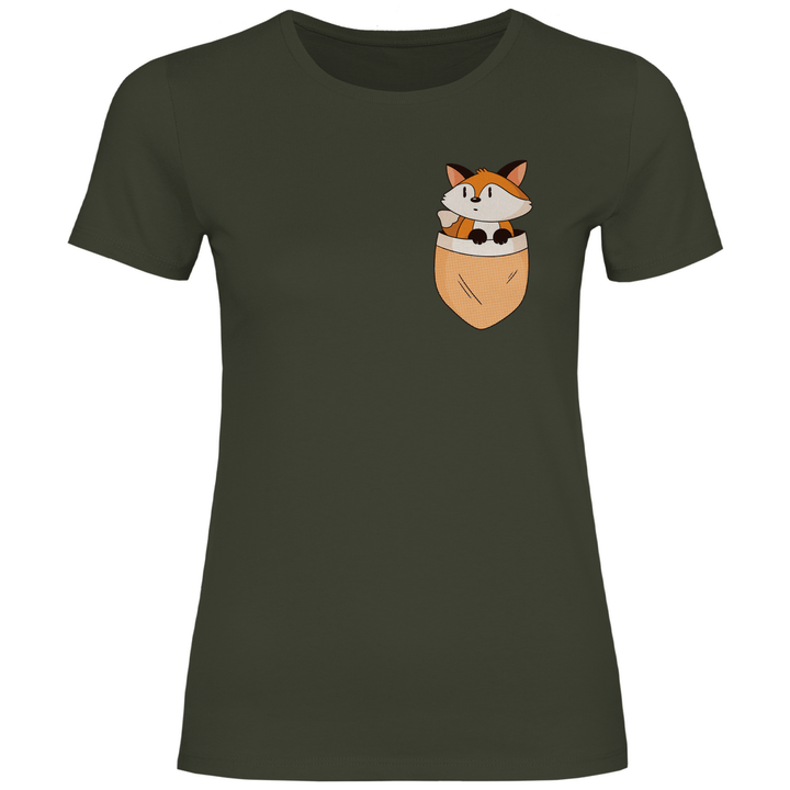 Fuchs in Brusttasche - Damen T - Shirt - Textilzauber