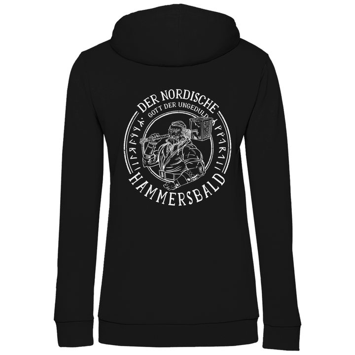 Gott der Ungeduld - Damen Hoodie mit Rückendruck - Textilzauber